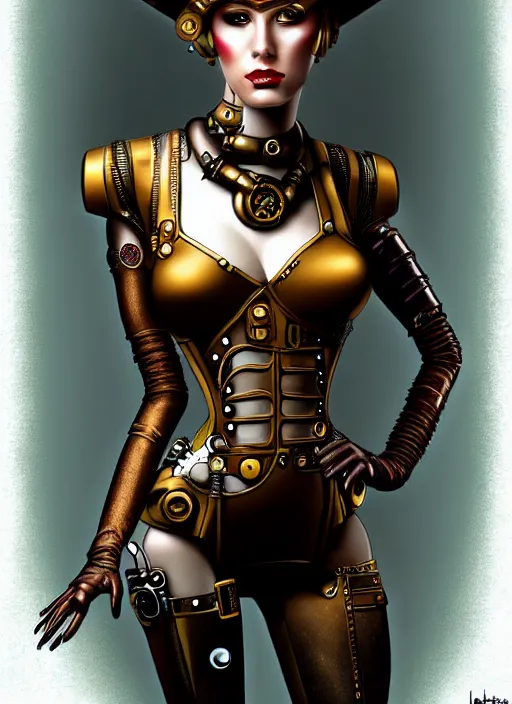 Image similar to image of beautyful female android steampunk by james o'barr,