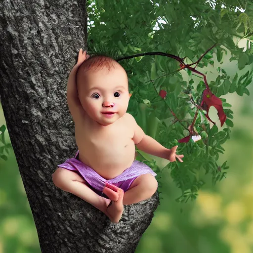 Image similar to baby on a tree, photorealistic, detailed