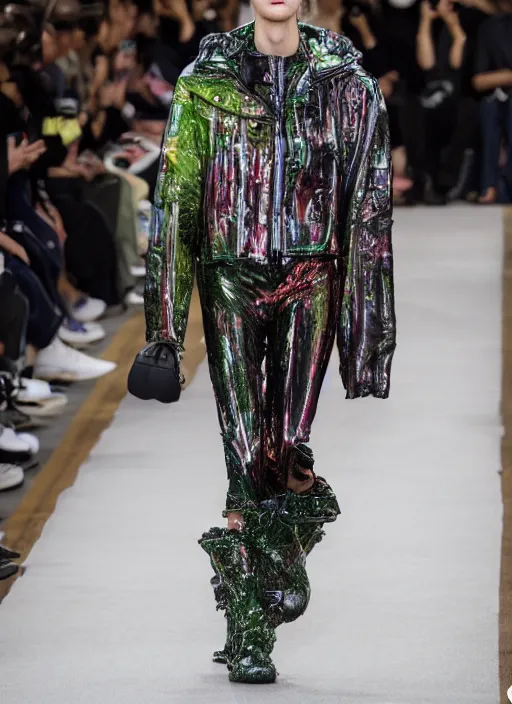 Image similar to hyperrealistic and heavy detailed balenciaga runway show of slimer, leica sl 2 5 0 mm, vivid color, high quality, high textured, real life