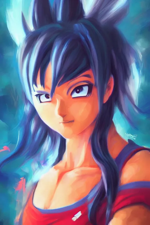 Prompt: kawaii female version of goku, painting by WLOP and ross tran