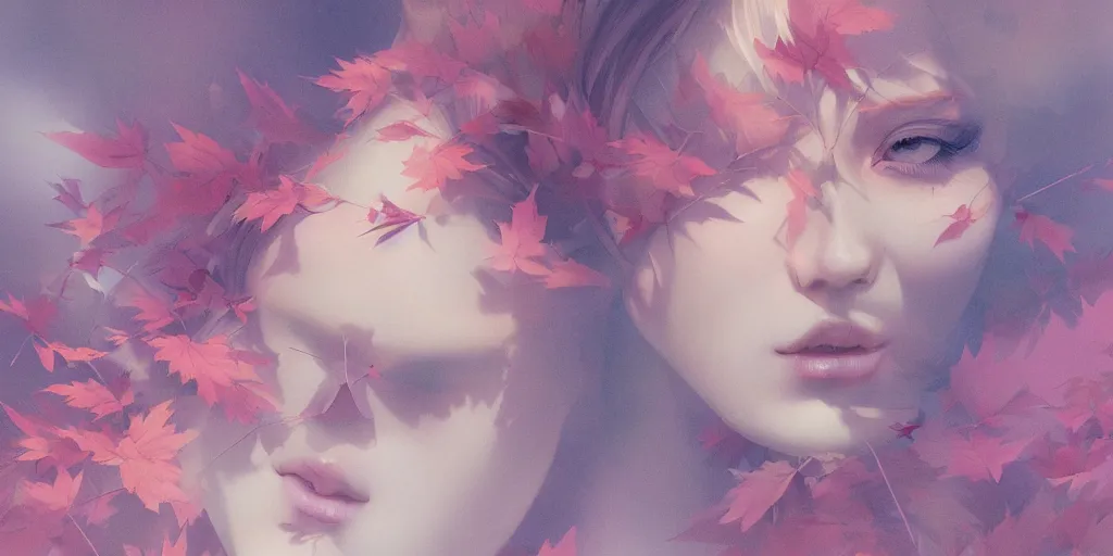 Prompt: highly detailed pastel colors of an ethereal ginger beauty morphing gradually into autumn leaves, by artgerm and hsiao - ron cheng, smooth composition, fine patterns and detail