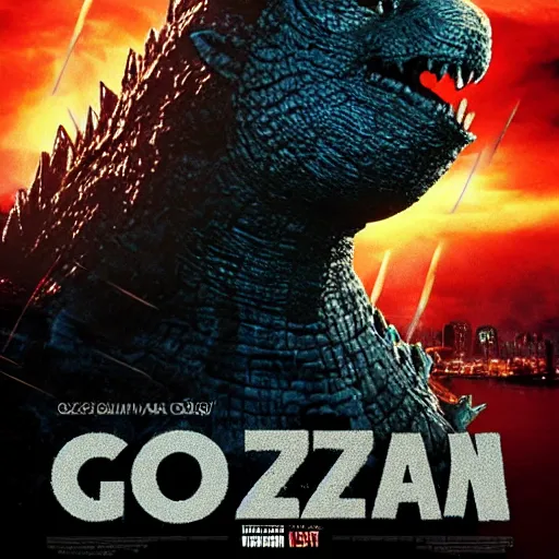 Image similar to liam neeson versus godzilla, movie poster, profile angle, high quality, realistic, head to head