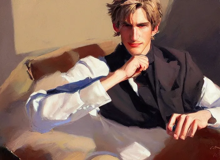 Image similar to a highly detailed beautiful portrait of xqcow xqc felix, by gregory manchess, james gurney, james jean