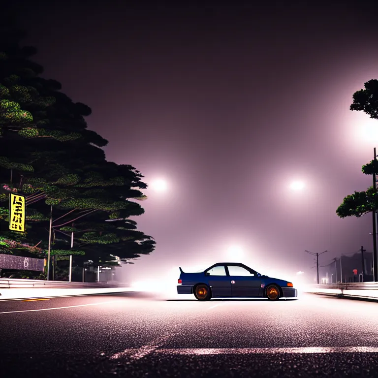 Image similar to one car JZX90 twin turbo drift middle of empty street, misty kanagawa prefecture, night, cinematic color, photorealistic, highly detailed,