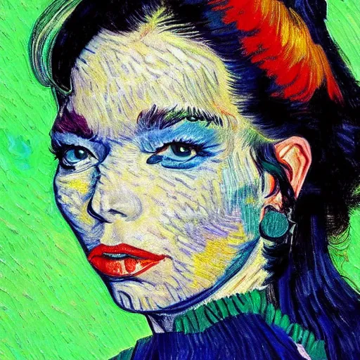 Prompt: very very very detailed and colorful portrait of bjork, painted by van gogh, beautiful