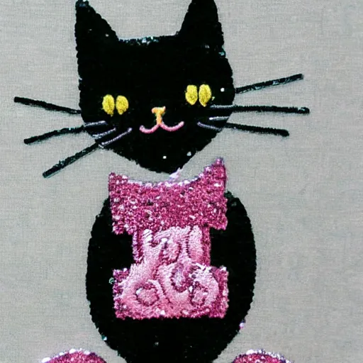 Prompt: a cat embroidered with sequins