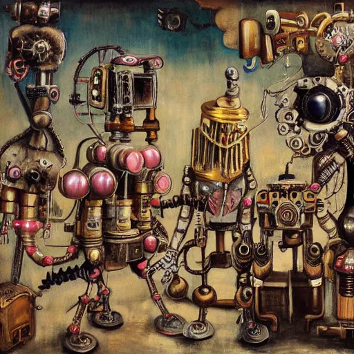 Image similar to steampunk robots dancing by otto dix