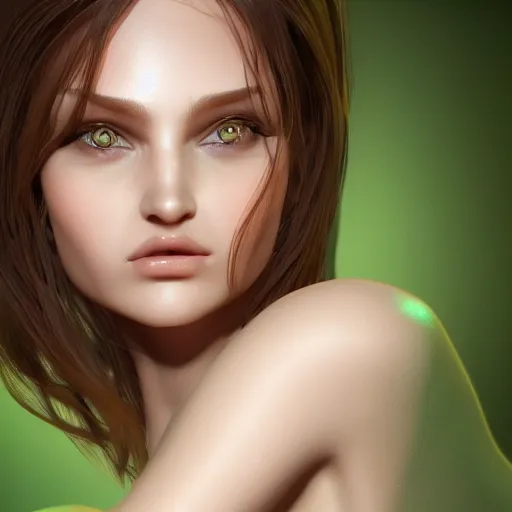 Image similar to photograph of a cute woman with long shiny bronze brown hair and green eyes, 8k, by Irakli Nadar, hyperreal, trending on artstation