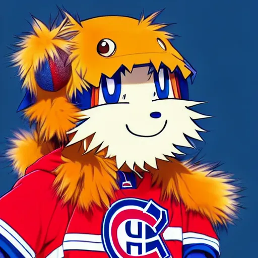 Image similar to anime Portrait of Youppi the Habs Montreal Canadiens Mascot as a very cute powerful and friendly pokemon, highly detailed anime, high evolution, 1990s, legendary, smooth, sharp focus, dynamic lighting, intricate, trending on ArtStation, illustration pokemon, art by WLOP