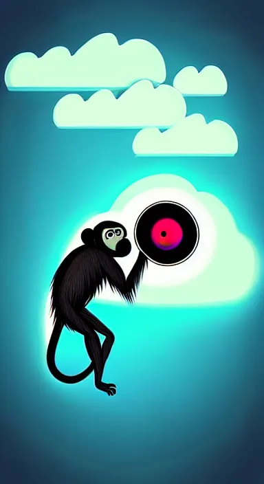 Image similar to “ big eye monkey holding laser gun floating in clouds, digital art, super aesthetic, art station childish style ”