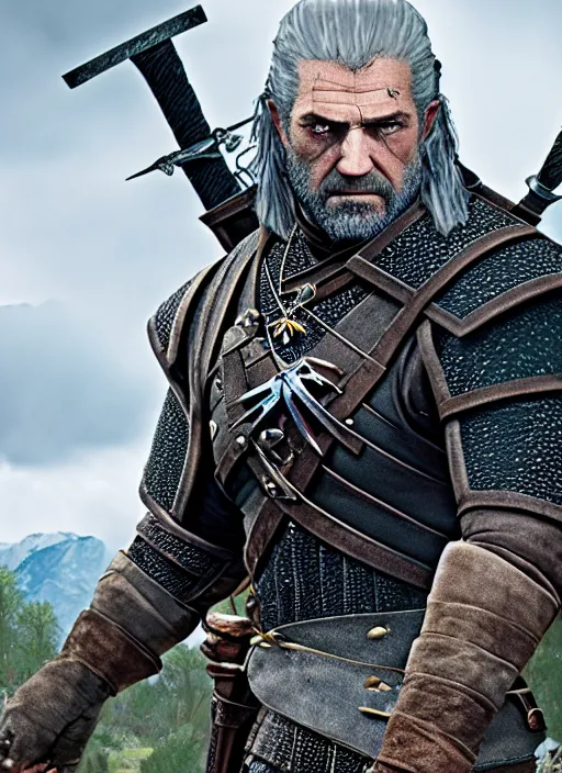 Prompt: Mel Gibson in The Witcher 3, gameplay, 8k, HD