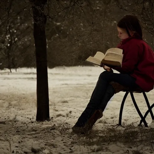 Image similar to a girl reading a book, by Emmanuel Lubezki