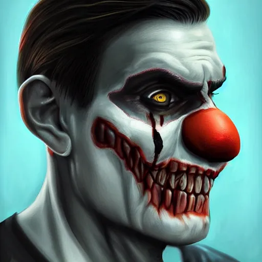 Image similar to a realistic digital painting portrait of bolsonaro as a zombie clown by artgerm