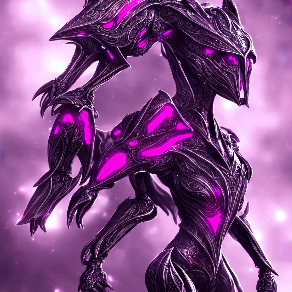 Prompt: highly detailed exquisite fanart, of a beautiful female warframe, but as an anthropomorphic robot dragon with glowing purple eyes, shiny silver armor with fuchsia accents, engraved, elegant pose, close-up shot, full shot, epic cinematic shot, sharp claws for hands, professional digital art, high end digital art, singular, realistic, DeviantArt, artstation, Furaffinity, 8k HD render