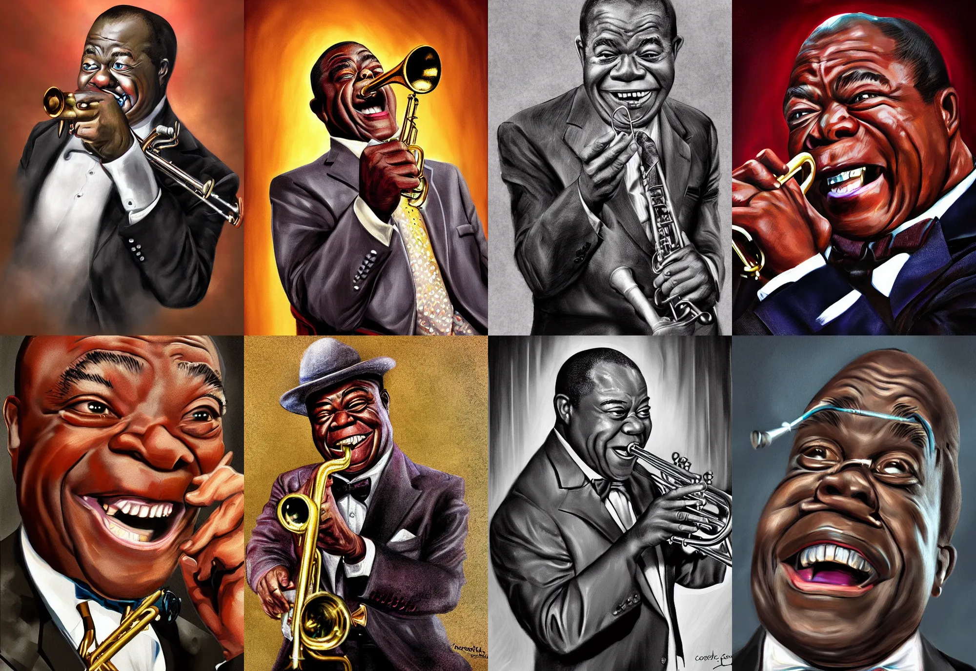 Prompt: ! dream a portrait of louis armstrong telling a joke, by jamie coreth, dramatic lighting, highly detailed digital painting