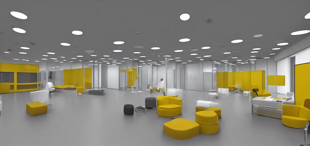 Image similar to backrooms yellow office place with nobody bright, 8 k photorealistic, hd, high details, trending on artstation