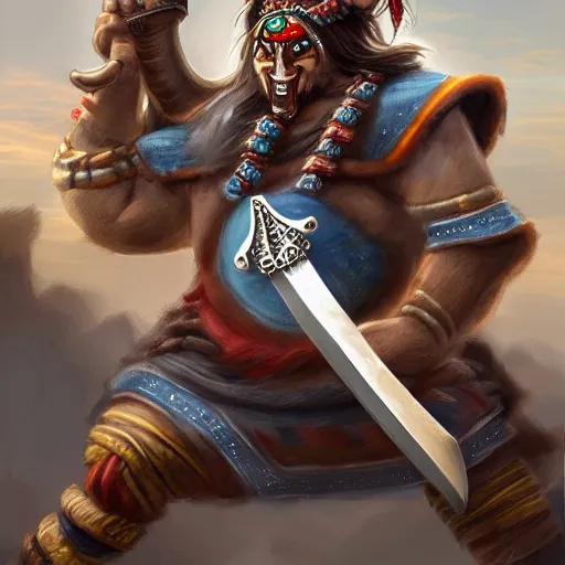Prompt: A Tauren warrior wielding a two handed sword, digital painting, detailed, realism