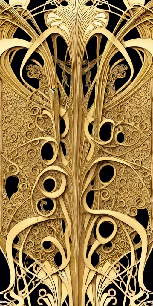 Image similar to the source of future growth dramatic, elaborate emotive Art Nouveau styles to emphasise beauty as a transcendental, seamless pattern, symmetrical, large motifs, hyper realistic, 8k image, 3D, supersharp, Art nouveau curves spirals and swirls, goldplated surfaces, Flying silk fabric, glittery iridescent and black and gold colors , pastel colors, perfect symmetry, iridescent, High Definition, sci-fi, Octane render in Maya and Houdini, light, shadows, reflections, photorealistic, masterpiece, smooth gradients, high contrast, no blur, sharp focus, photorealistic, insanely detailed and intricate, cinematic lighting, Octane render, epic scene, 8K