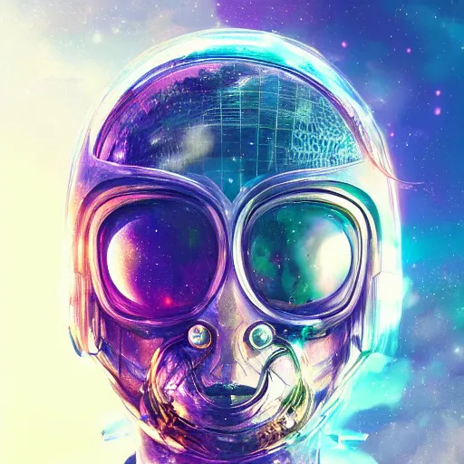 Prompt: a crystal helmet of astronaut, scifi, realistic, psychedelic vision, by beeple, artgerm, aaron, bauhaus, akira toriyama, hp lovecraft, andre masson, hyper detailed, art station,