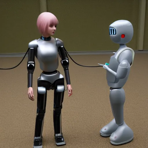 Image similar to 2B ultra realistic, 4k standing beside defeated robot