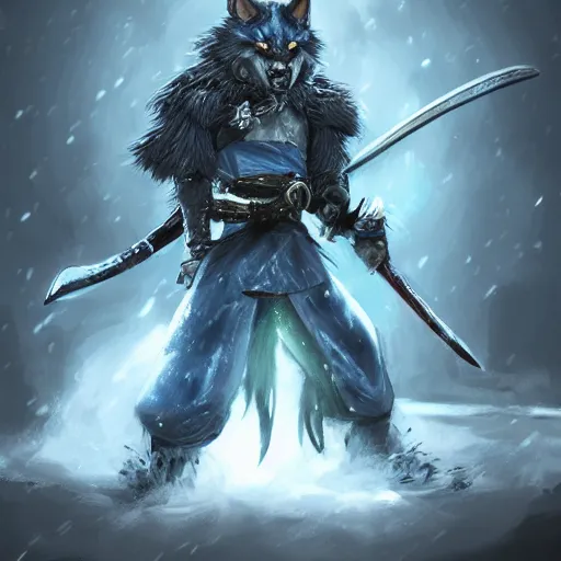 Image similar to anthropomorphic Azure samurai wolf, DnD character art portrait, fantasy battleground, raining, fire, oil painting, heroic pose, magic the gathering artwork, D&D, fantasy, cinematic lighting, centered, symmetrical, highly detailed, digital painting, artstation, concept art, smooth, sharp focus, illustration, volumetric lighting, epic Composition, 8k, art, DeviantArt, trending on Artstation, Jason Felix, Steve Argyle, Tyler Jacobson, Peter Mohrbacher, Akihiko Yoshida, Greg Rutkowski, Craig Mullins, Frank Frazetta, cinematic lighting