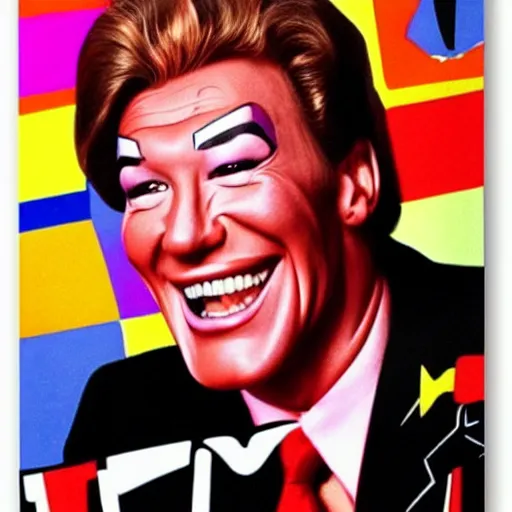 Image similar to handsome, jocelyn wildenstein, pop art poster, vivid colors, cartoon, long chin, big smile