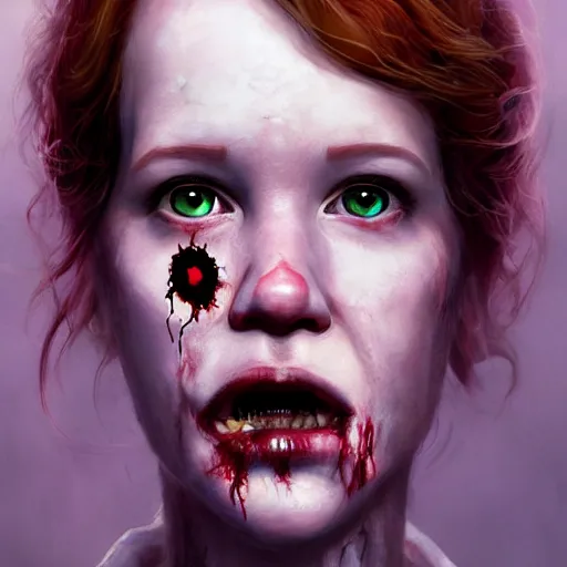 Prompt: portrait of molly ringwald as a zombie, 7 days to die zombie, fine art, award winning, intricate, elegant, sharp focus, cinematic lighting, highly detailed, digital painting, 8 k concept art, art by guweiz and z. w. gu, masterpiece, trending on artstation, 8 k