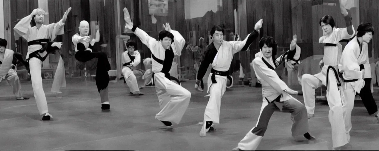 Image similar to Scene from the Disney Plus show George Lucas’s Kung-Fu Force Academy of 1979 h.q. tv still”