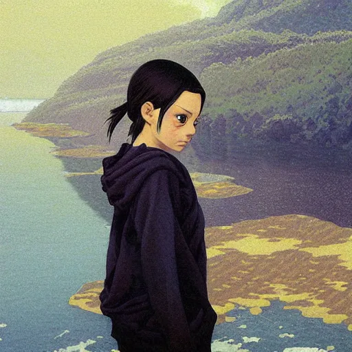 Image similar to anime mila kunis by by Hasui Kawase by Richard Schmid