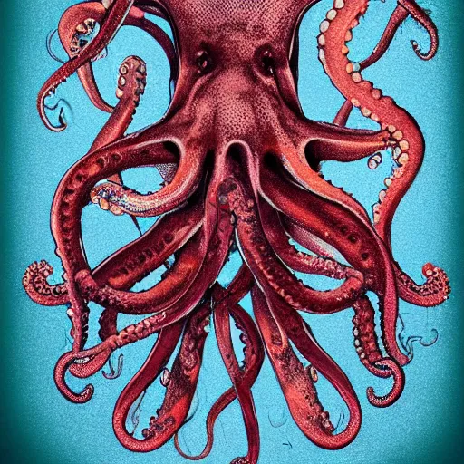 Image similar to a human rib cage filled with octopuses, fantasy illustration