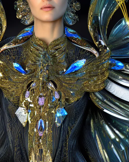 Image similar to a highly detailed metahuman 4 k close up render of an alien goddess bella hadid monument seraphim in iris van herpen dress schiaparelli in diamonds crystals swarovski and jewelry iridescent in style of alphonse mucha gustav klimt trending on artstation made in unreal engine 4