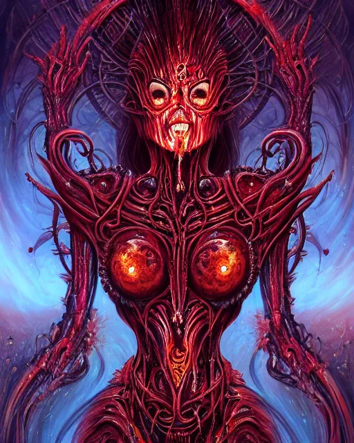 Prompt: charred bloody fleshmetal cyborg daemonhost woman psychedelic flamer of tzeentch, by antonio j. manzanedo, alex grey, android jones, wayne barlowe, philippe druillet, raymond swanland, cyril rolando, josephine wall, harumi hironaka, cronenburg, trending on artstation