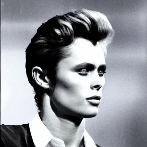 Prompt: man who is a genetic combination of sigourney weaver and james dean, face and upper body focus