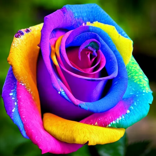 Prompt: a high quality photo of rainbow rose, 8k, photorealism, professional