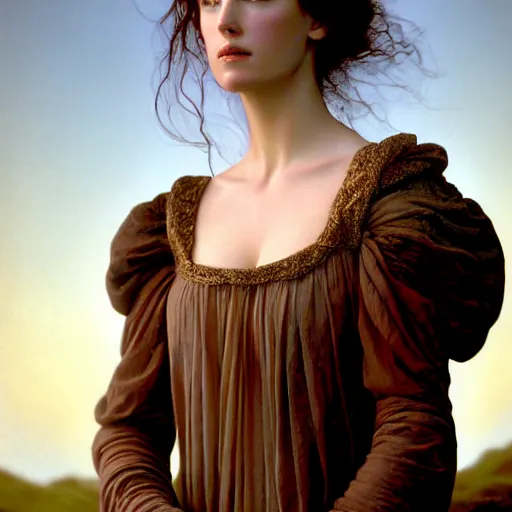 Prompt: photographic portrait of a stunningly beautiful renaissance pre raphaelite female maiden in soft dreamy light at sunset, jennifer connelly, contemporary fashion shoot, by edward robert hughes, annie leibovitz and steve mccurry, david lazar, jimmy nelsson, breathtaking, 8 k resolution, extremely detailed, beautiful, establishing shot, artistic, hyperrealistic, beautiful face, octane render