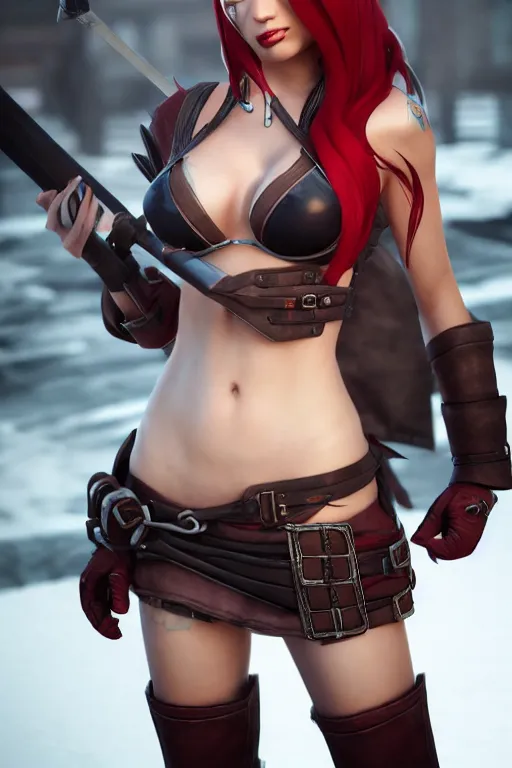 Image similar to Katarina from League of Legends, photorealistic full body, unreal engine 5, hyperrealistic, highly detailed, realistic