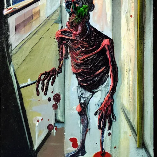 Image similar to Florida man by Francis Bacon, painting, body horror, biopunk