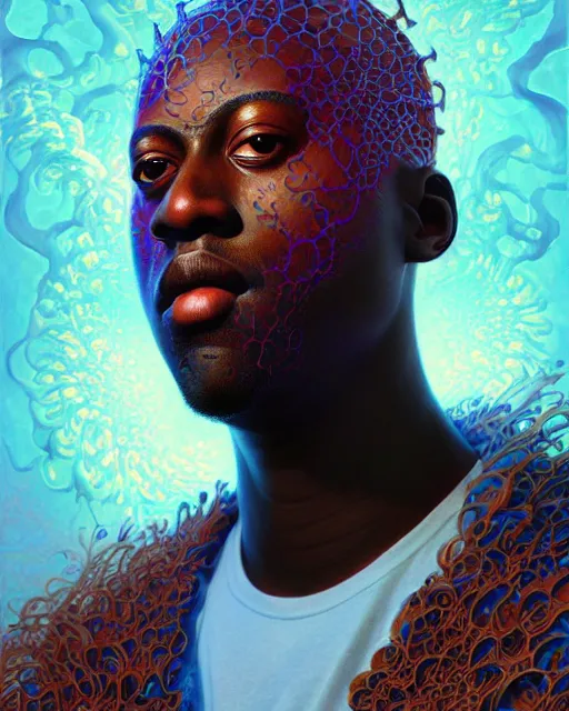 Prompt: a headshot of a lil yachty, made of fractals facing each other, ultra realistic, wide angle, intricate details, the fifth element artifacts, highly detailed by peter mohrbacher, hajime sorayama, wayne barlowe, boris vallejo, aaron horkey, gaston bussiere, craig mullins