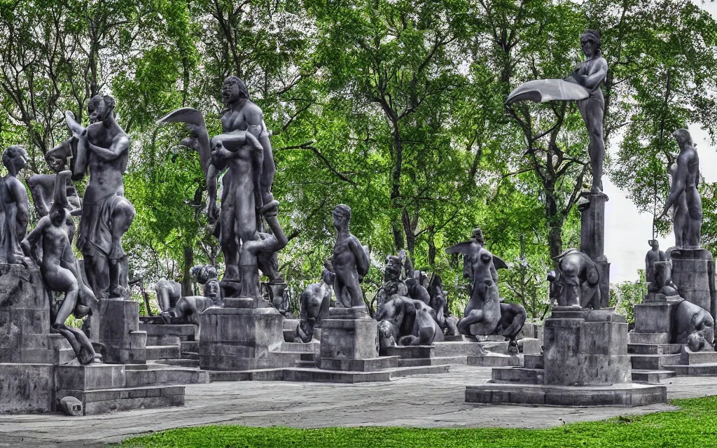 Image similar to the statue park in st. petersburg, by kenton brown,