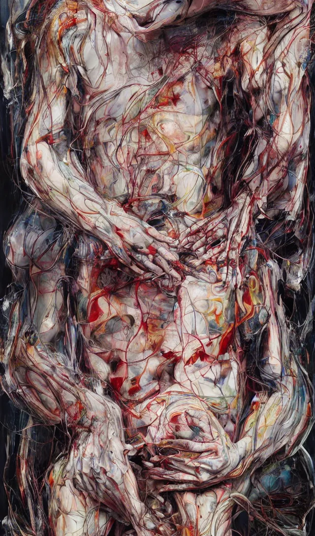 Prompt: it is only with the heart that one can see rightly ; what is essential is invisible to the eye. sorrow and fear, full body by jenny saville, scifi, neo - gothic, intricate, rich deep colors. part by james jean, part by adrian ghenie and gerhard richter.