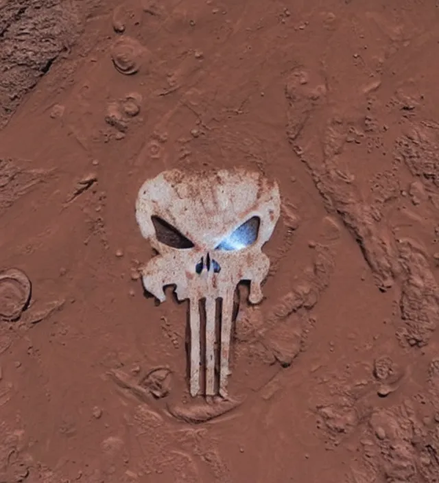 Prompt: punisher symbol face on mars.