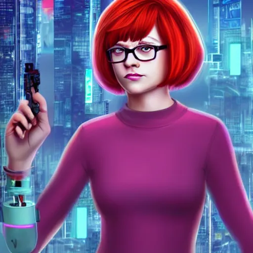 Prompt: cyberpunk velma dinkley, high quality, masterpiece, digital art 8 k