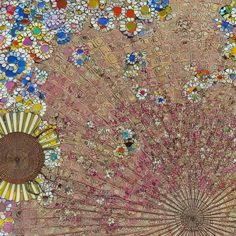 Image similar to japanese silk fan pattern, takashi murakami, digital painting, highly detailed, intricate, elegant, artstation, concept art, beautiful,