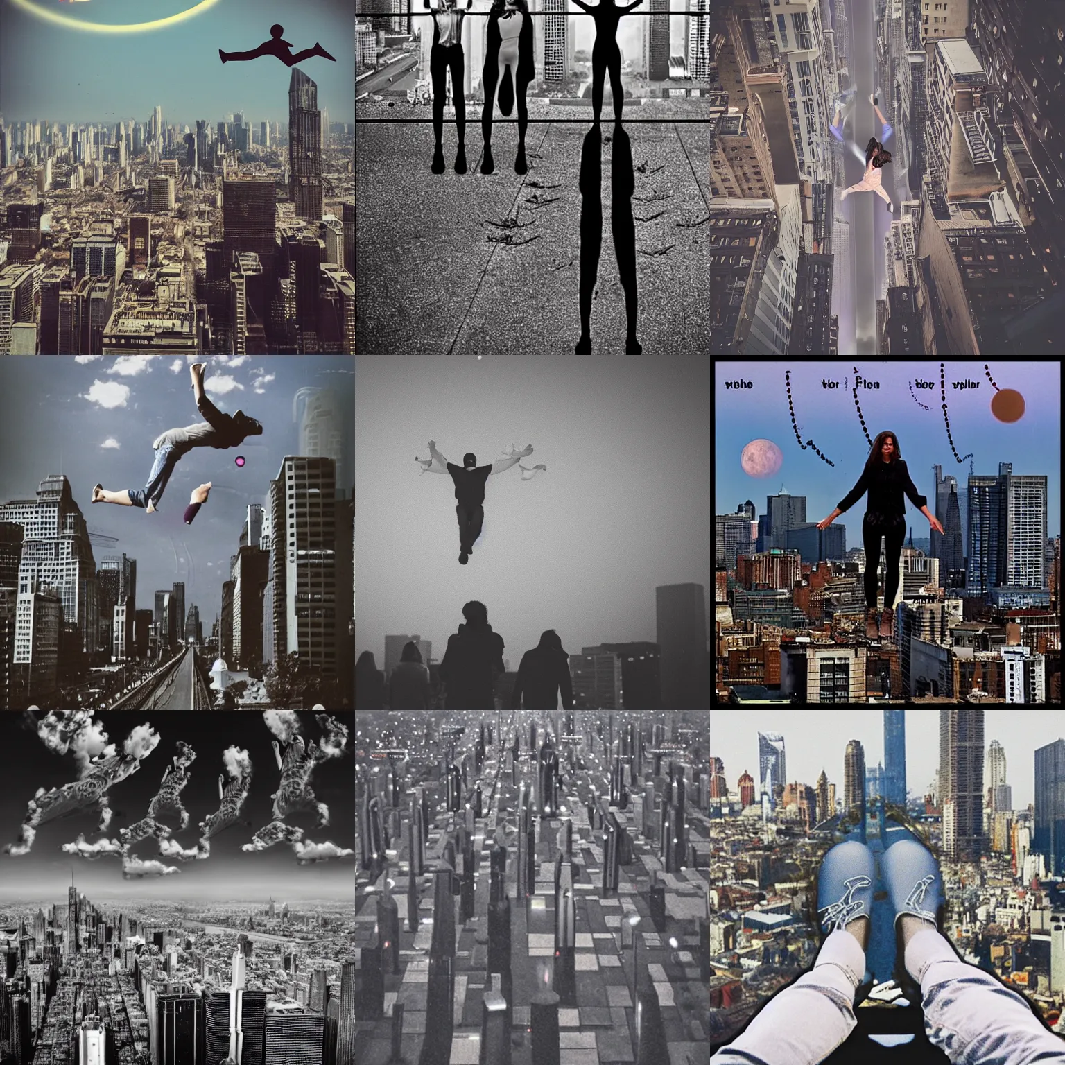 Prompt: people in the city levitating in the sky, science fiction