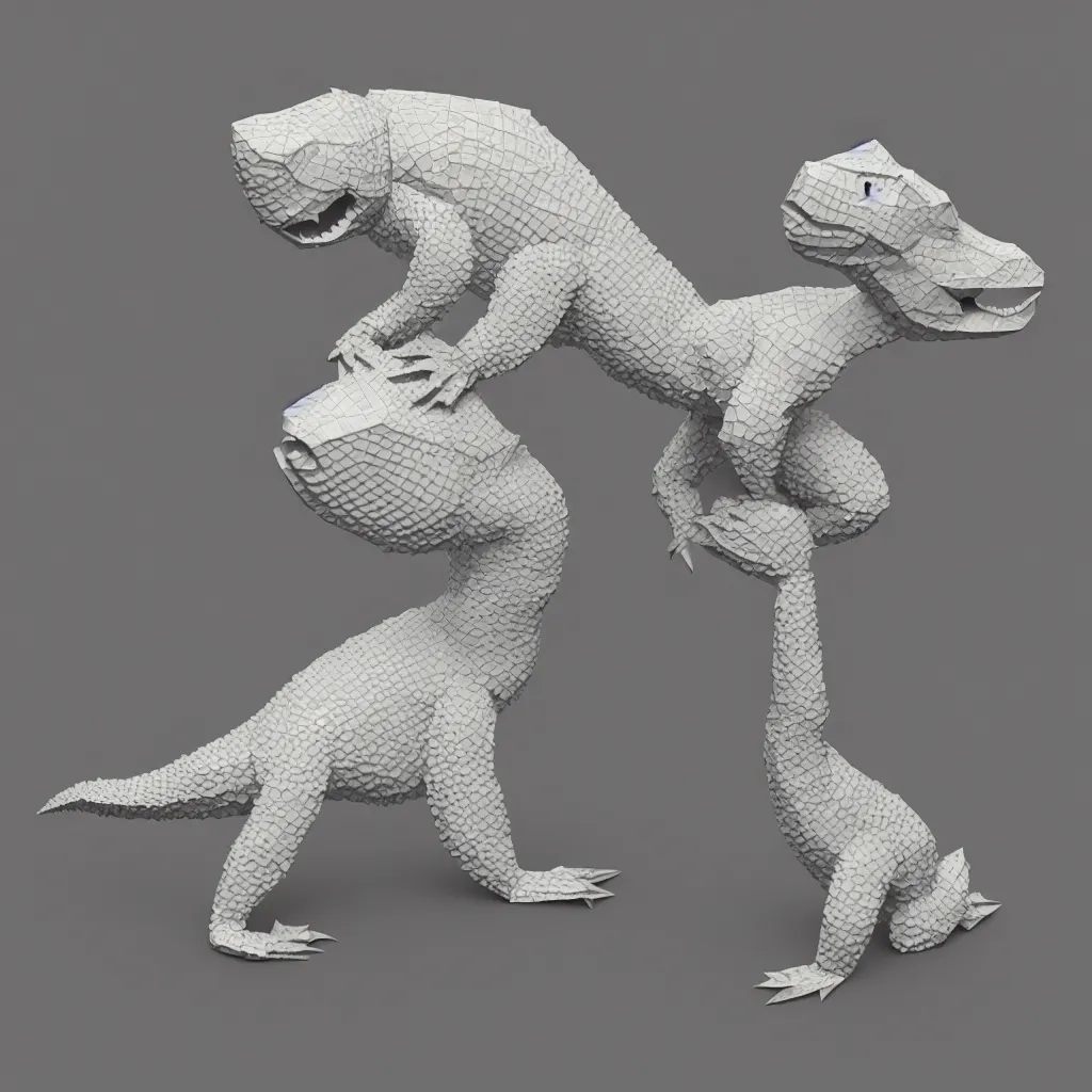 Prompt: low poly render, crocodile flamingo koala, paper