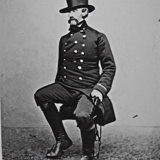 Image similar to A 1858 photo of General Pitzer a union general oddly shows him eating a large chicken burrito with cheese