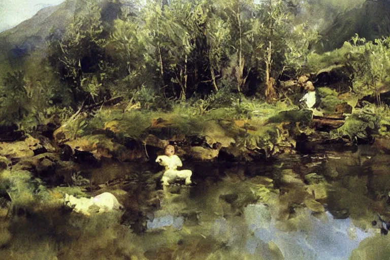 Prompt: the most beautiful landscape in the world, by anders zorn