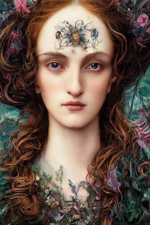 Image similar to An extremely beautiful pre-raphaelite portrait of a very beautiful and cute witch, surreal, ultradetailed, intricate, elegant, digital art painting, concept art, smooth, sharp focus, poster art, art cover illustration, regal, award winning picture, extremely detailed masterpiece, sense of awe, featured on artstation, Artgerm, effervescent punk kawaii-noir pastel bubbles, winning award piece, ethereal rainbows, Aetherpunk, low-key neon lightning, stormy weather, Exquisite details, 8K detail post-processing, matte, oil painting