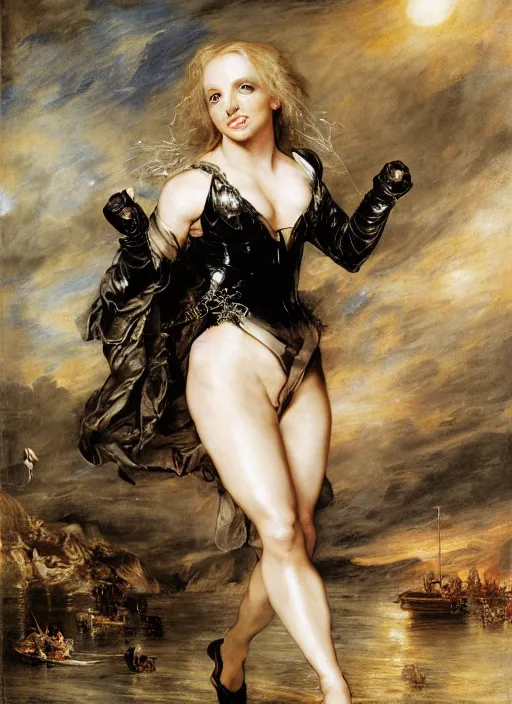 Image similar to , , britney spears dressed as black Canary,, Dramatic, Edge, Good, Infused, Backlight, De-Noise, VFX, insanely detailed and intricate, hypermaximalist, facial ,elegant, ornate, hyper realistic, super detailed, by Anthony Van Dyck, by Ivan Shishkin, by John Constable