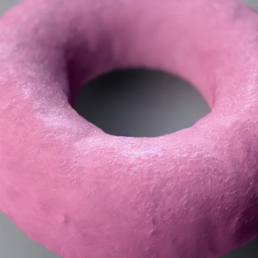 Prompt: a pink hairy donut with ears, hyper realistic, unreal engine 5, octane 3 d, render